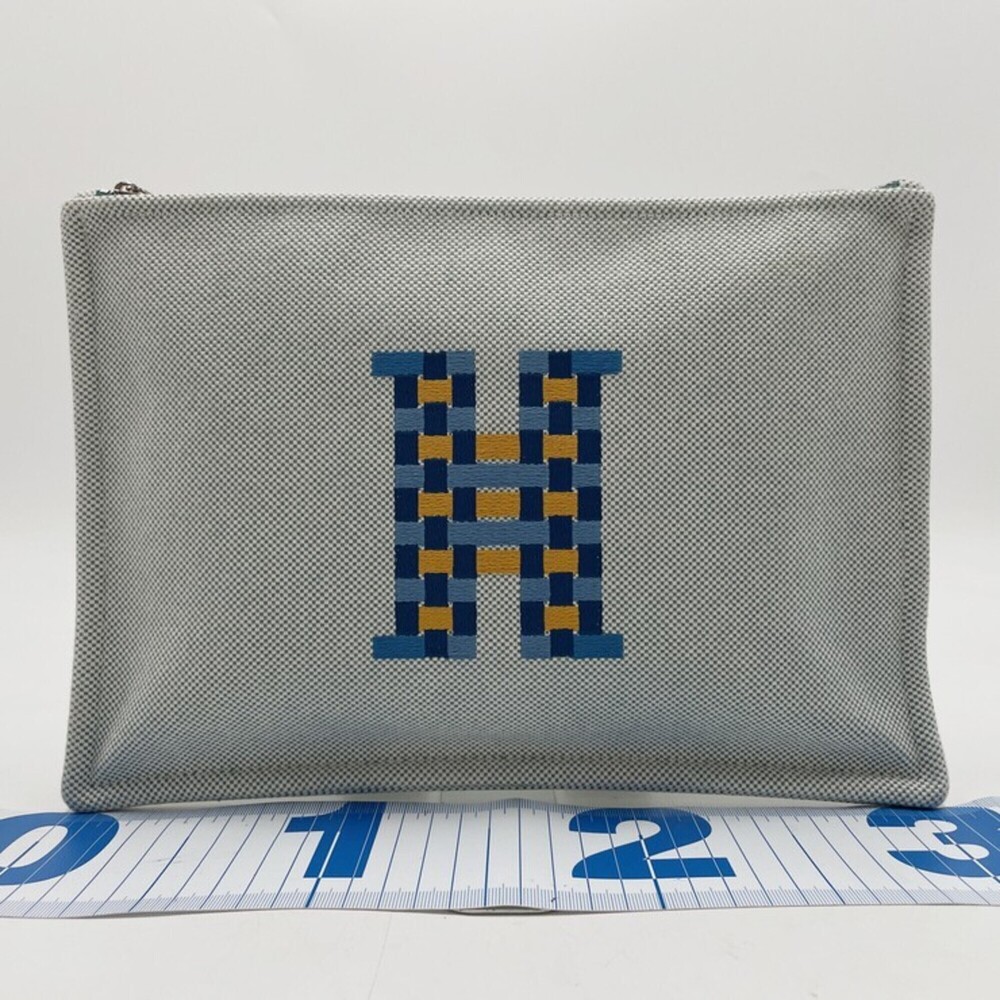 HERMES Hermes Pouch H Tissage Flat Blue Bag Toile Men's Women's